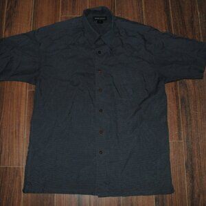 Wayne Gretzky Button Up Short Sleeve Gray Striped Shirt Medium